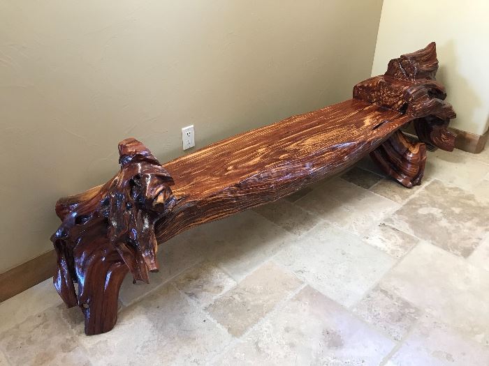 The Bench is South Dakota Red Cedar - one piece and was paid $2280.  Acquire this treasure at liquidation price!