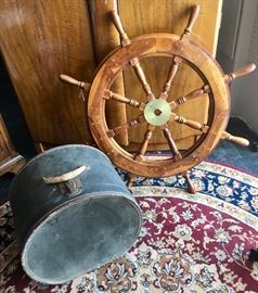 Ships Wheel and VINTAGE Train Travel Hat Box / Case