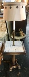 Antique Wooden Floor Lamp with Marble Top and adorable button shade