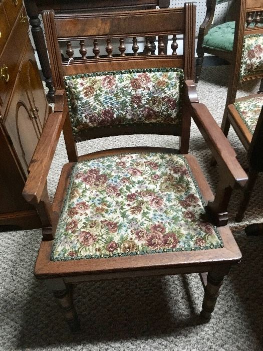 Vintage wooden and upholstered chairs (set of 4)