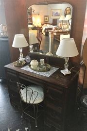 Antique Dressing Table with mirror and other nice vintage accessories