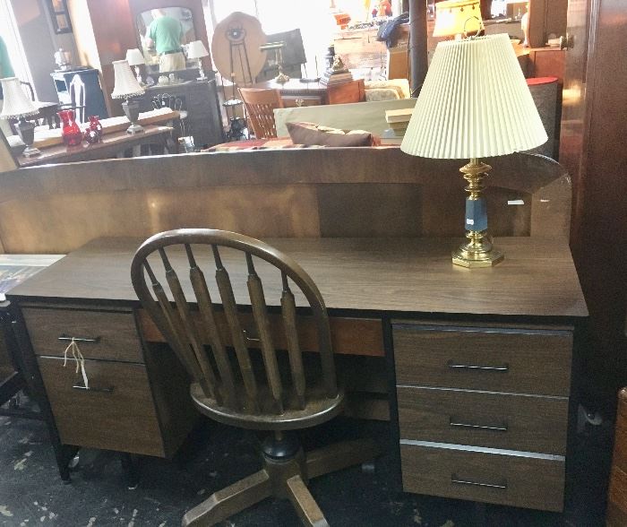1960's office desk and wooden swivel chair