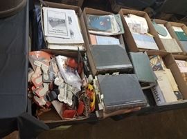 Flat full of antique Halloween decorations... antique bound Magazines