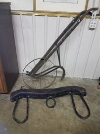 Antique Oxen Yoke and old push cultivator