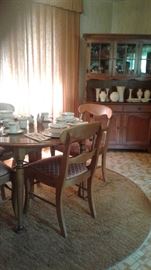 Ethan Allen Dining Room table, 4 chairs, 3 leaves, China closet