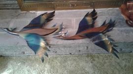 mid-century metal and wooden wall sculpture