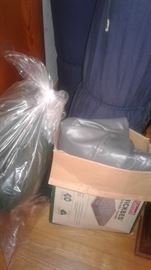 Camping gear, sleeping bags and inflatable bed with custom linens