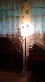 Funky  pole lamp with fiberglass shade with butterflies