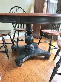 Nichols and Stone pedestal table and windsor chairs (leaf available)