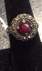 Red Garnet gemstone PRESIDIUM tested w marcasites, sterling