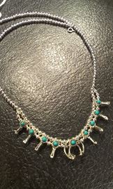 Squash Blossom Navajo petite turquoise sterling necklace