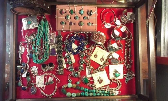 SELECTION OF NAVAJO  STERLING:  turquoise, coral, lapis, onyx, squash blossoms, Zunis, cuffs, rings & earrings,  signed + MORE TO COME after Features