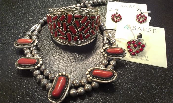 NAVAJO CORAL STERLING:  necklace, cuff & earrings + MORE TO COME after Features