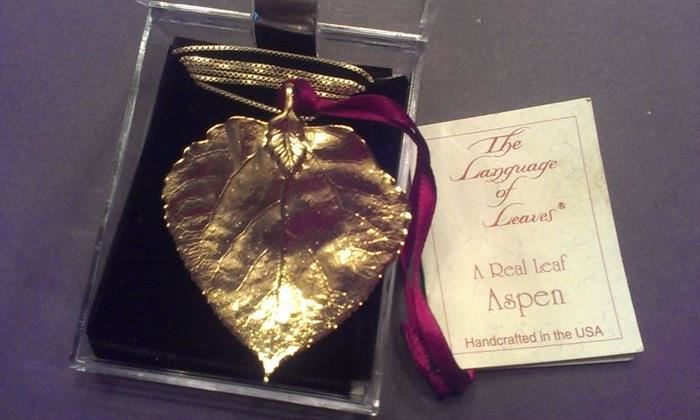 14k ygold over Aspen leaf pendant w sterling vermeil chain