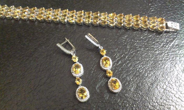 Citrine (72) teardrop gemstones, PRESIDIUM tested, 1/2" width bracelet w matching earrings, sterling ea sold separately...