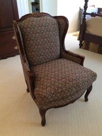  Beautiful wing back chair by Hickory Chair Co. This is in perfect condition and is only being sold due to a change in décor. Frame and fabric are in like new condition. Approximate measurements are 42"high x 29"wide x 31"deep.