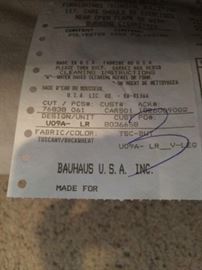 Manufacturer label on sectional