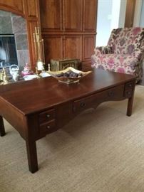 This 3 pc set includes a coffee table, sofa table and end table. Traditional design and in perfect condition. These are being sold due to a change in décor. No damage of any kind. These will not last long!!! Measurements are as follows:
Coffee table 48" wide x 24" x 17" high.
