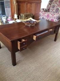 This 3 pc set includes a coffee table, sofa table and end table. Traditional design and in perfect condition. These are being sold due to a change in décor. No damage of any kind. These will not last long!!! Measurements are as follows:
Coffee table 48" wide x 24" x 17" high.
