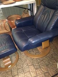 A VERY comfortable blue chair with matching ottoman