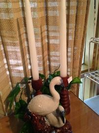 Wooden candle holders and bird figurines
