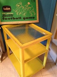 3-tier shelf; vintage Electric Football by Tudor