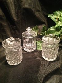 Crystal jelly jars with lids (Two are Waterford.)