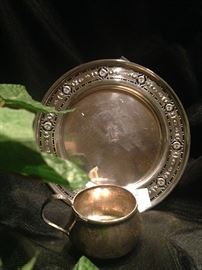 Small silver plate (monogrammed "B") plate and sterling baby cup