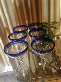 Blue rim margarita glasses