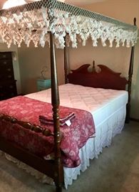 Cherry Canopy Bed with Beauty Rest Mattress, Boxspring and Canopy Dust Ruffle