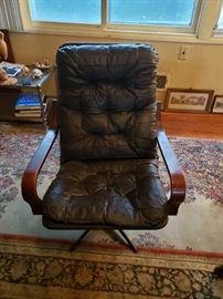 Vintage mid-century Danish leather swivel chair