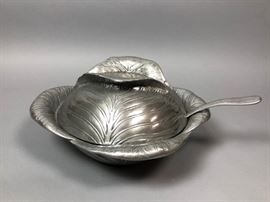 Lot 26 ARTHUR COURT Pewter 3pc Cabbage Soup Tureen. Cabb