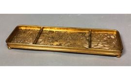 Lot 32 TIFFANY STUDIOS Bronze Slag Glass Pen Tray. Pine 