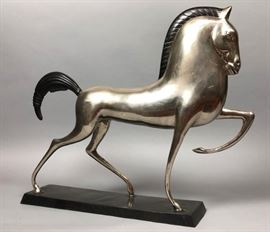 Lot 40 Modernist Silver Metal Figural Horse Sculpture. P