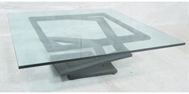Lot 43 Large Modernist Glass Top Cocktail Table. Heavy B