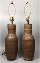 Lot 44 Pr Tall Brown Ceramic Table Lamps. DESIGN TECHNIC