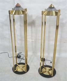 Lot 62 Pr Springer Style Brass Frame Column Floor Lamps.