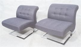 Lot 66 Pr Modernist Lounge Chairs. Gray Tufted Fabric. C