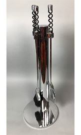 Lot 71 Modernist Chrome Fireplace Tools on Stand. Dark i