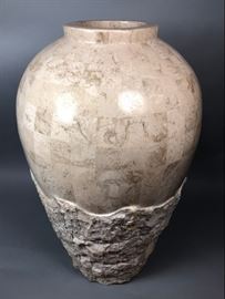 Lot 72 Large Travertine Tile Floor Vase. Heavy vase with