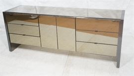 Lot 79 ELLO Mirrored Modernist Credenza. Metal legs  si