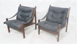 Lot 85 Pr Black Leather Modernist Sling Lounge Chairs. 
