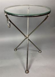 Lot 88 Small Round Glass Top Silver Metal Side Table. De