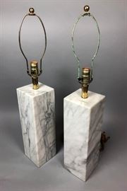 Lot 99 Pr Tall Hansen style Marble Column Table Lamps. M