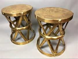 Lot 100 Pr SARREID Style Brass Modernist Corseted Stools 