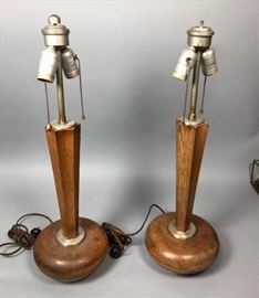Lot 102 Pr Small Wood Table Lamps. Fluted star form on ro