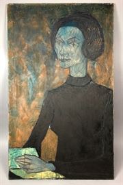 Lot 108 Jacques Dunham Modernist Portrait Painting. Short