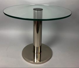 Lot 119 Small Round Glass  Chrome Side Table. Modernist 