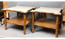 Lot 121 Pr Marble Top Faux Bamboo Side Tables