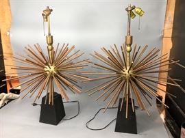 Lot 136 Pr ARTURO PANI Style Bronze Lamps. Spiked Sphere